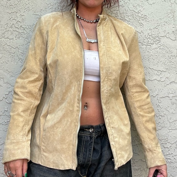 Y2k Genuine Leather Suede Moto Style Jacket - Picture 2 of 10